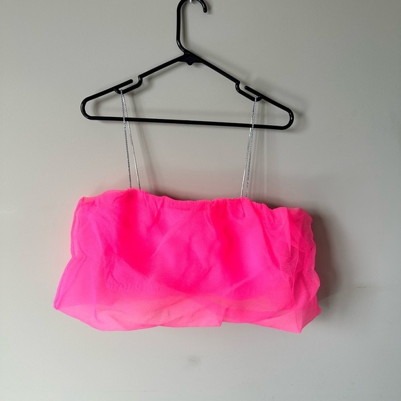 NWT Anthropologie Maeve Diamond-Strap Crop Top Hot Pink Barbiecore Size  Large - Picture 4 of 8